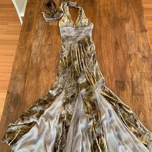 Nina Austin Chiffon and Velvet Halter Dress